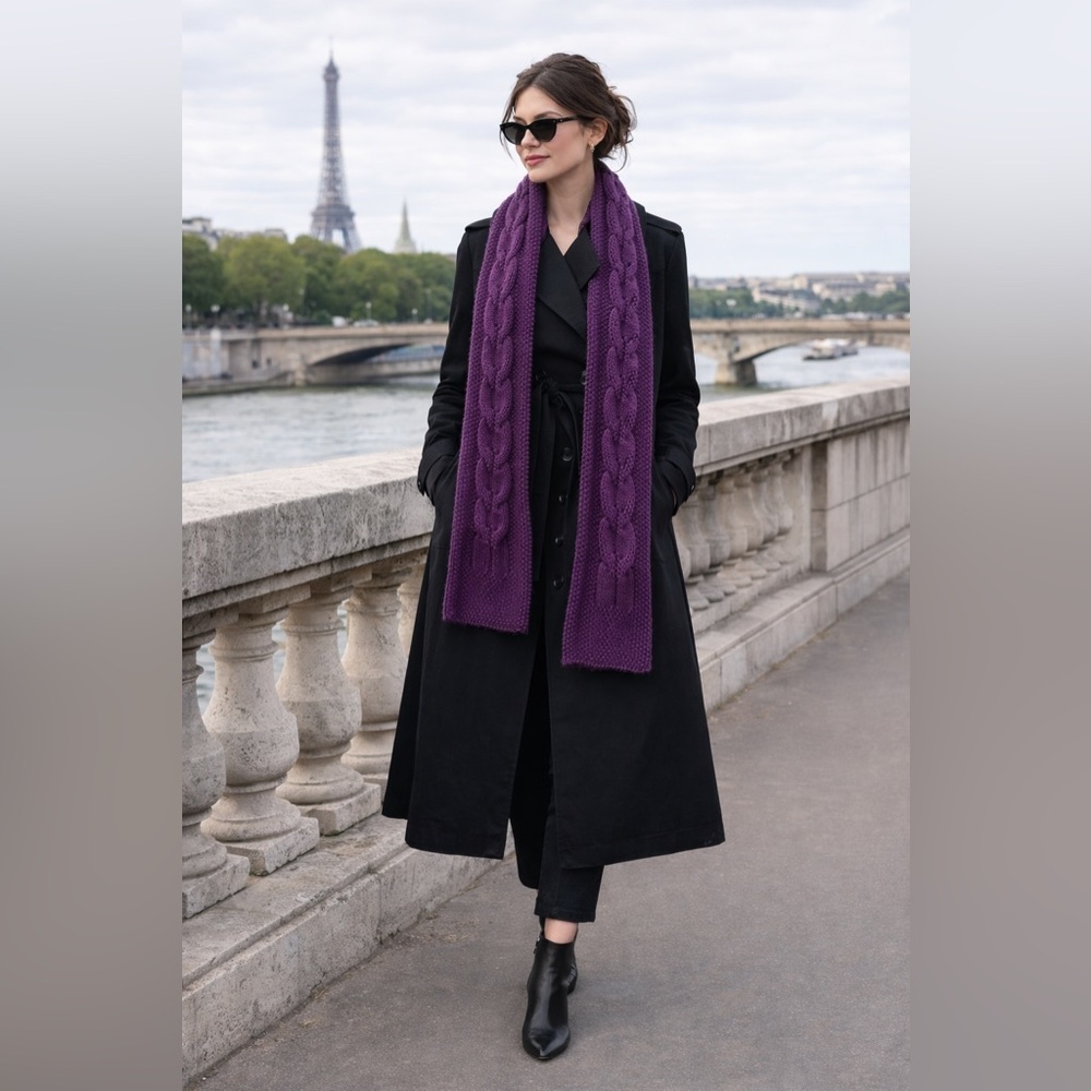 Chunky Cable Knit Long Heavy Scarf Thick Winter Knit - Picture 2 of 10